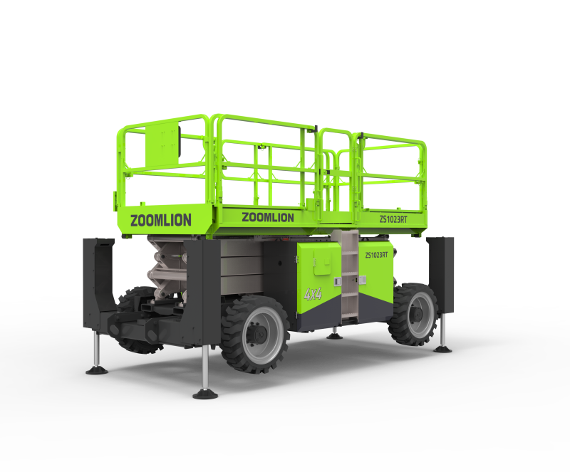 Nacelle ciseaux thermique Zoomlion ZS1023RT sur chantier
